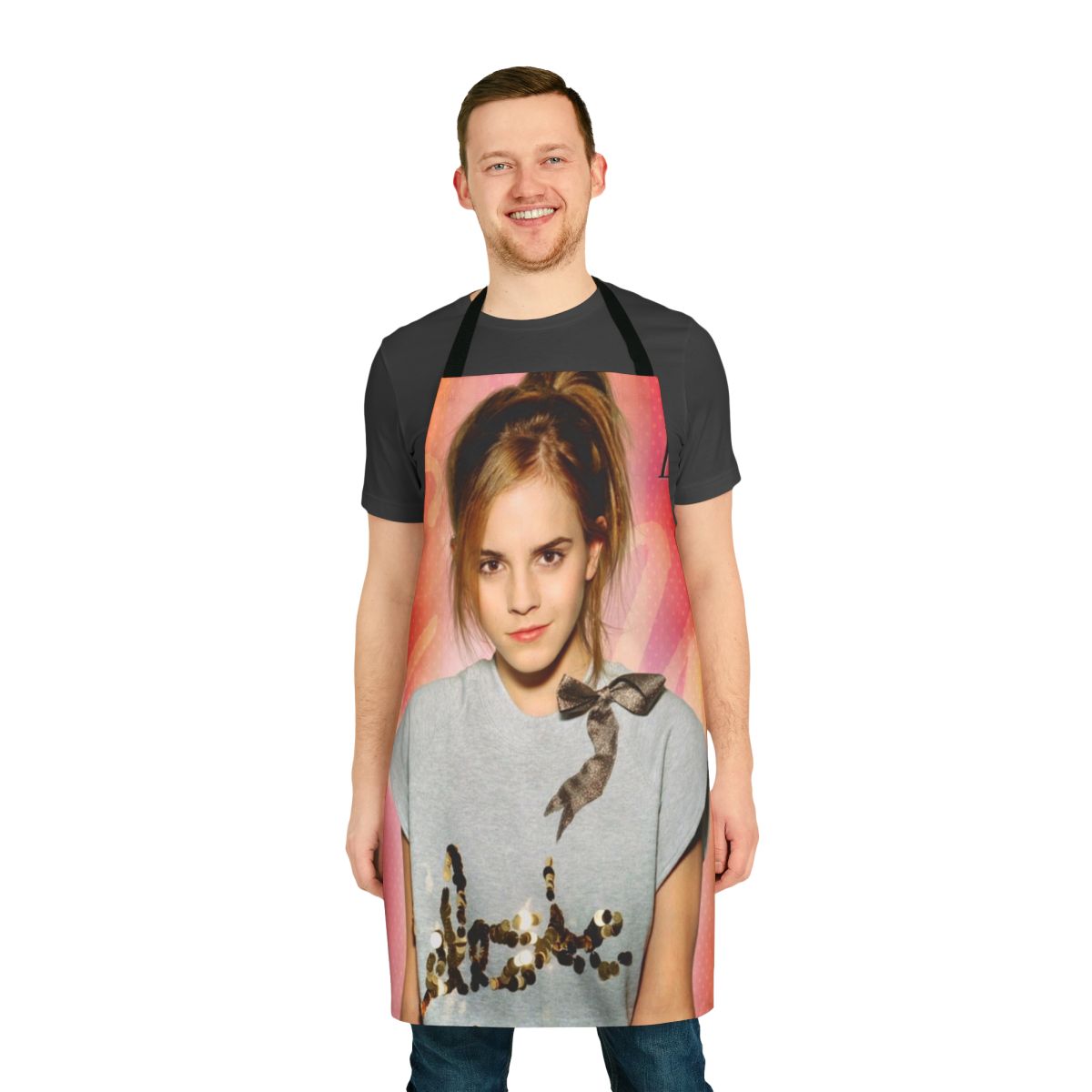 Customizable apron featuring Emma Watson, star of The Perks of Being a Wallflower and Beauty and the Beast.