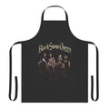 A black apron with a stylish hard rock band logo design.