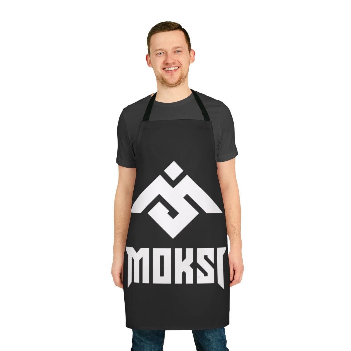 Moksi logo printed on a high-quality cooking apron