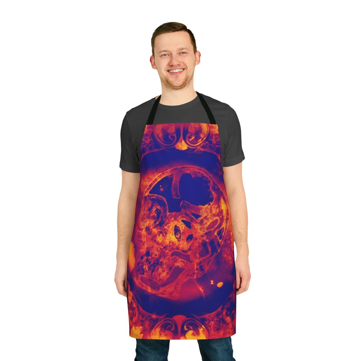 Soft, durable apron with a design to provide comfort and support during physical pain or illness.