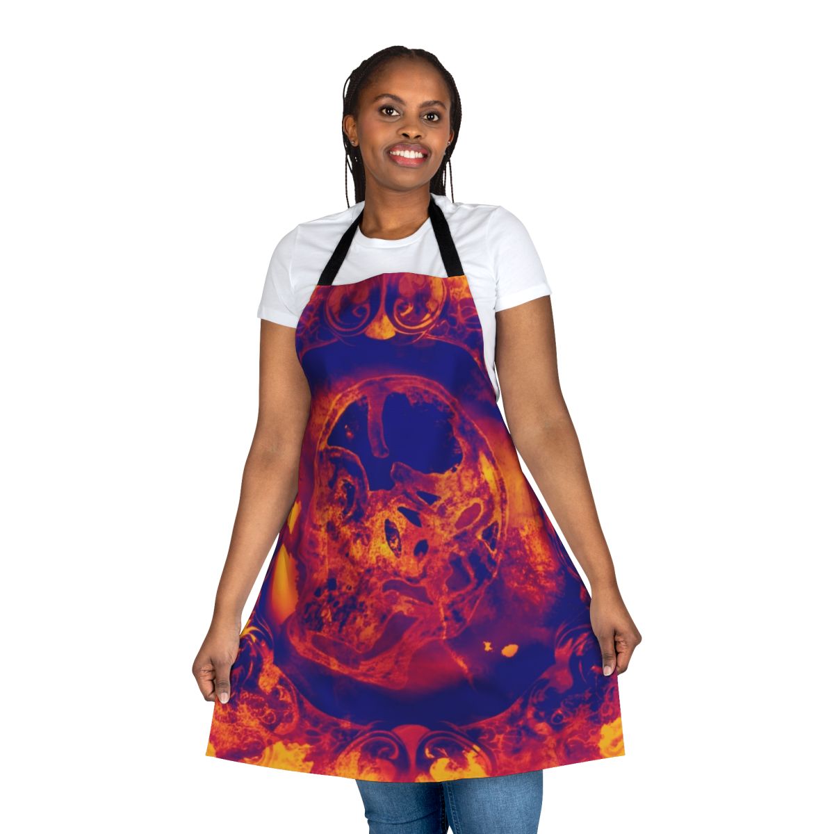 Soft, durable apron with a design to provide comfort and support during physical pain or illness.