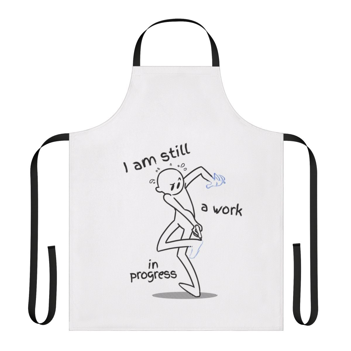 A personalized work in progress apron with the text "Work In Progress" printed on the front