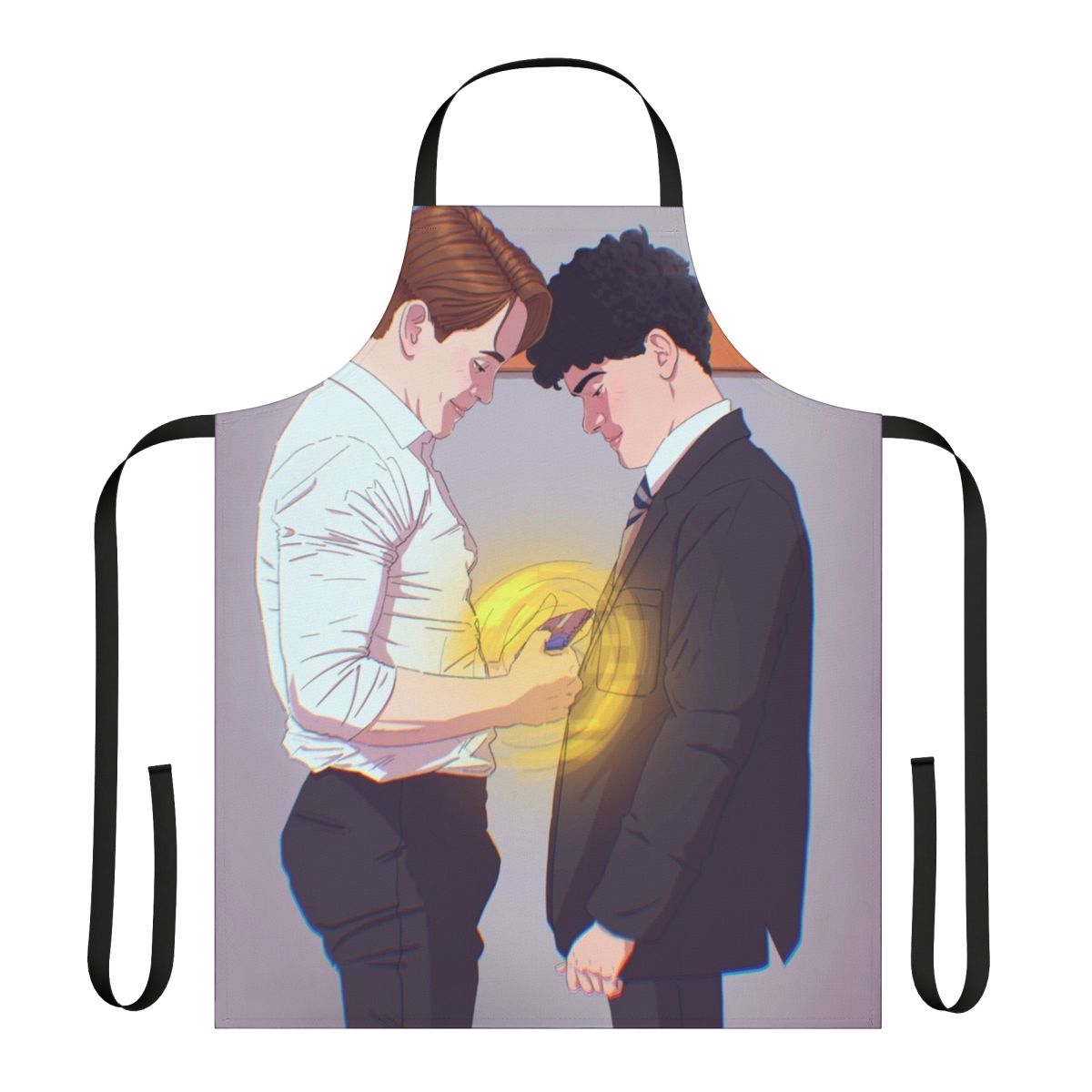 Custom Heartstopper apron featuring characters Charlie and Nick