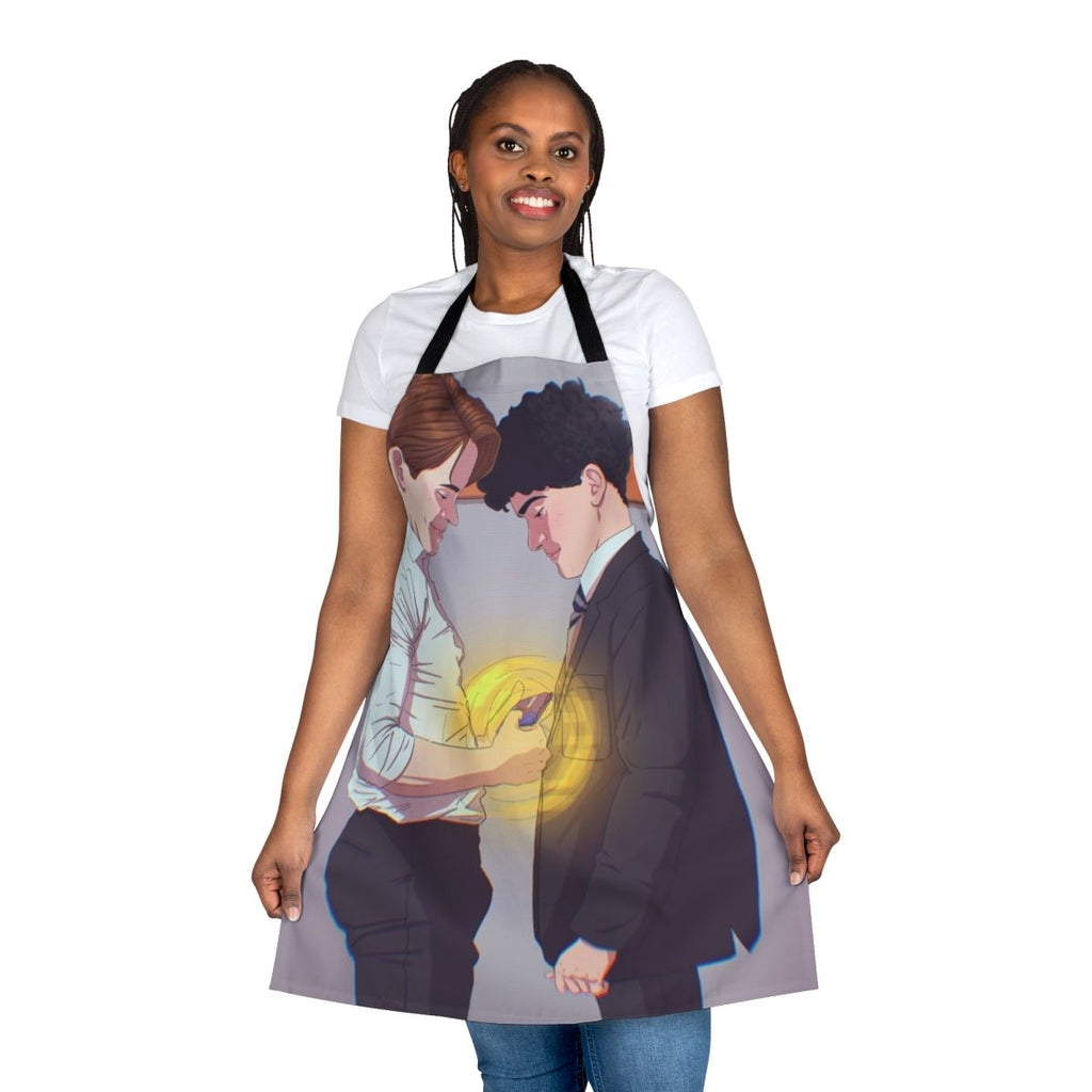 Custom Heartstopper apron featuring characters Charlie and Nick