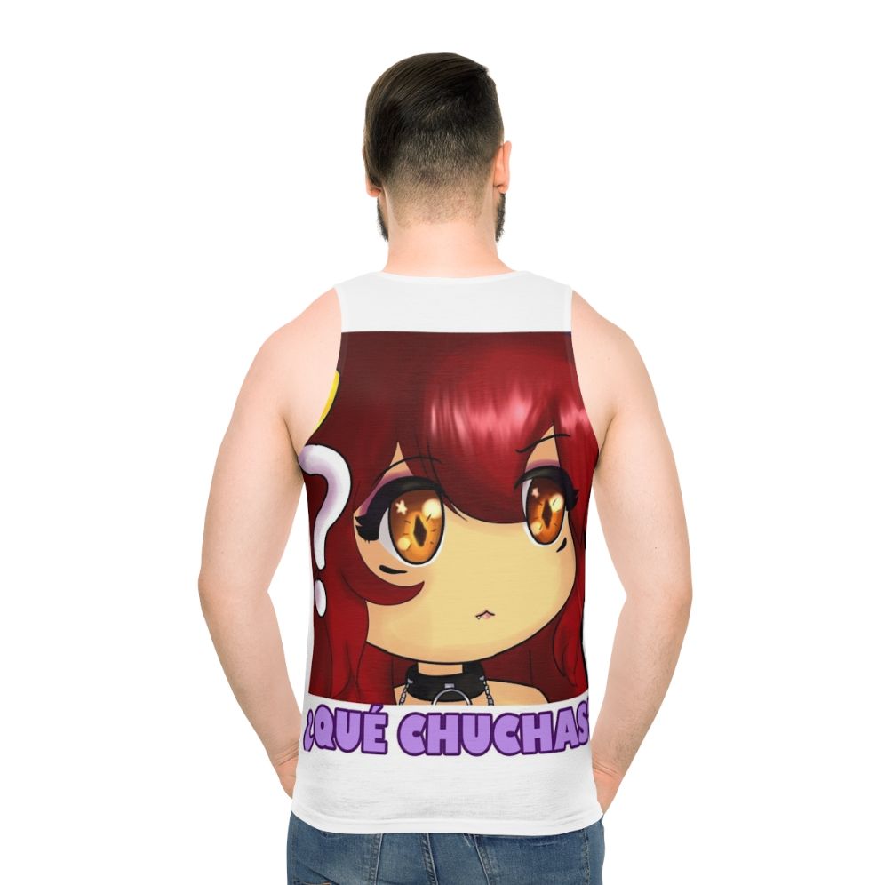 Cute anime girl wearing "What The Hell" unisex tank top