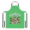 Chibi-style illustration of members of K-pop group Pentagon on a high-quality apron