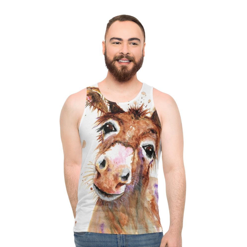 Cute donkey face printed on a unisex tank top