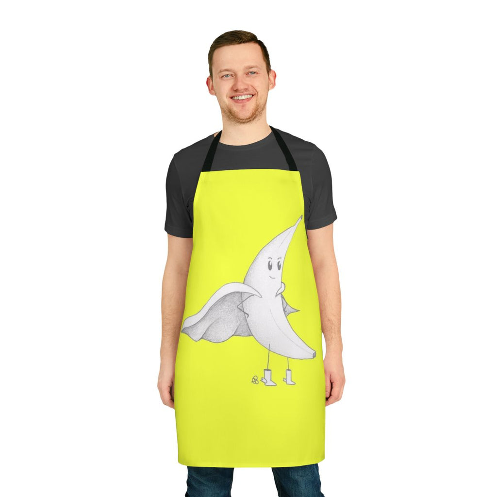 Illustration of a banana wearing a superhero costume on an apron