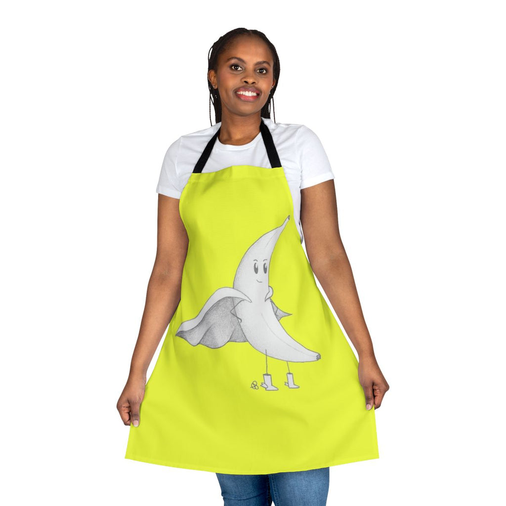 Illustration of a banana wearing a superhero costume on an apron