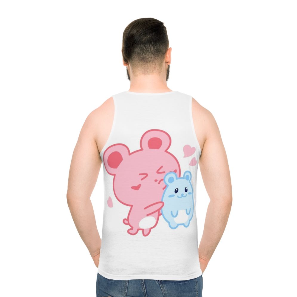 Unisex tank top with cute hamster design and pastel hearts pattern