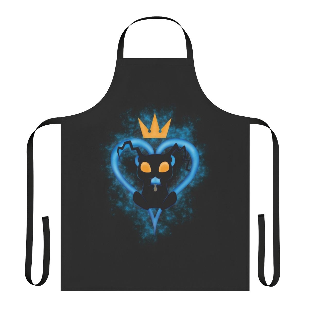 A black and white cartoon-style apron with a heartless character from the Kingdom Hearts video game series.