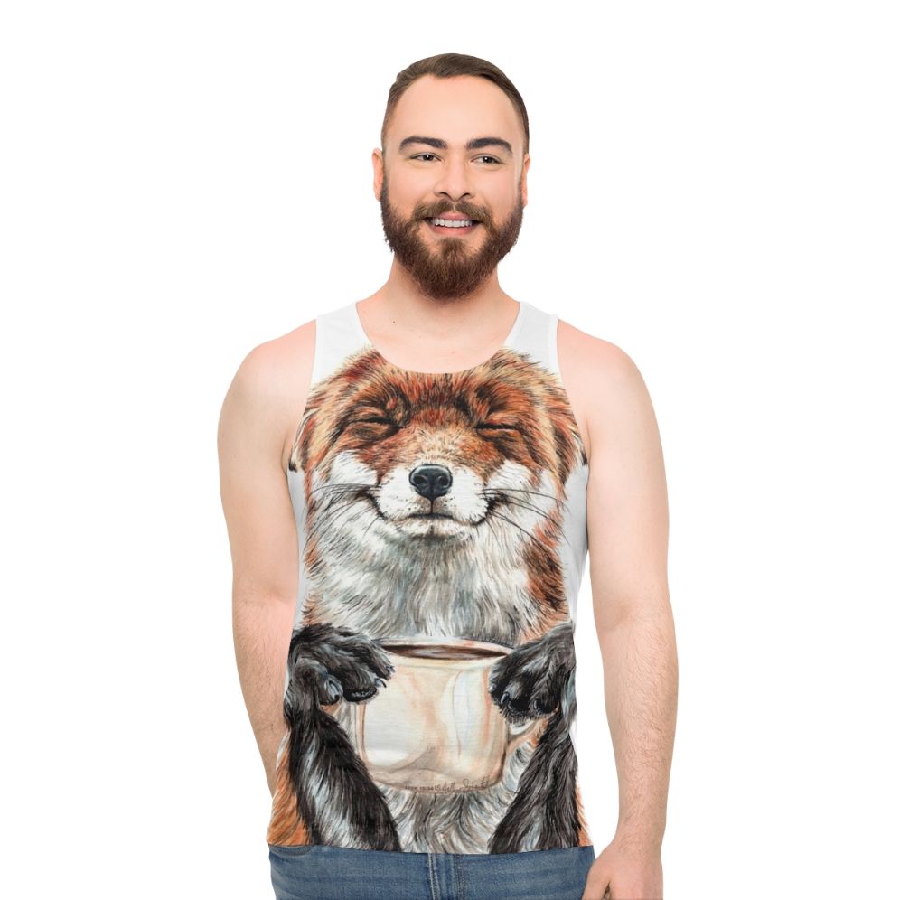 Cute Morning Coffee Fox Unisex Tank Top