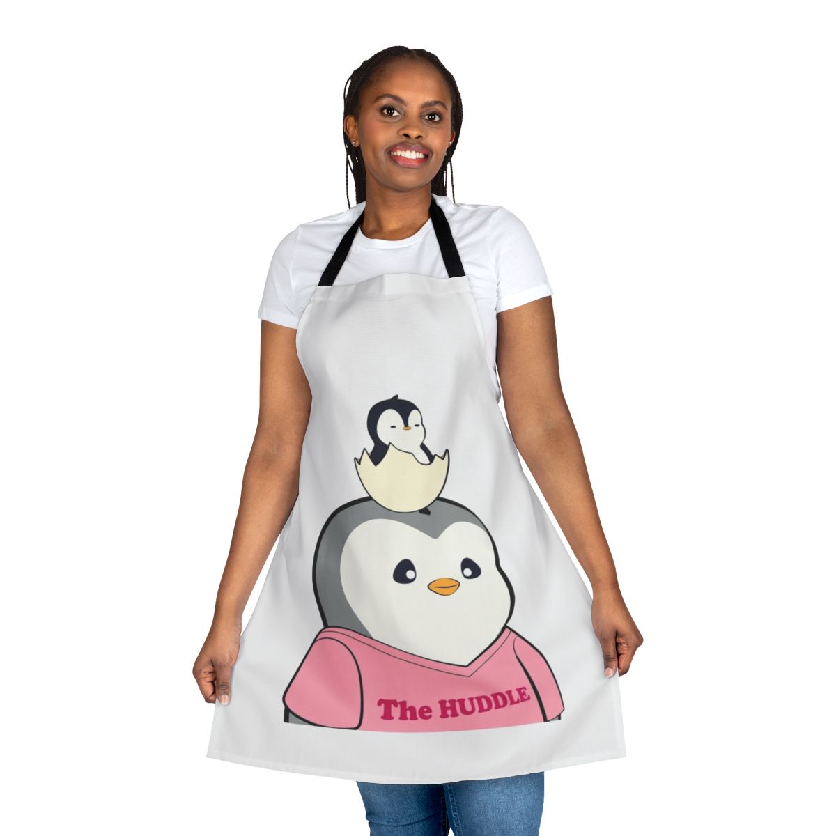Illustration of a cartoon pudgy penguin character wearing an apron, representing an NFT avatar.