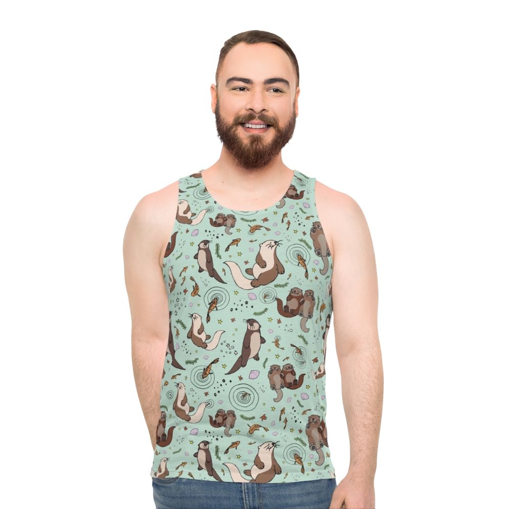 Cute sea otter design on a unisex tank top