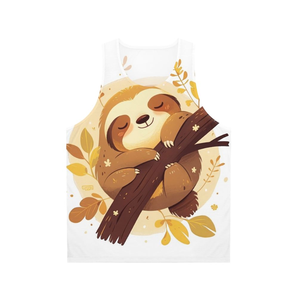 Cute cartoon sloth relaxing on a tree branch