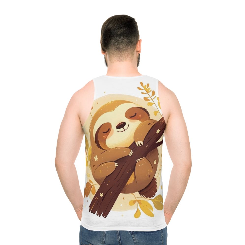 Cute cartoon sloth relaxing on a tree branch