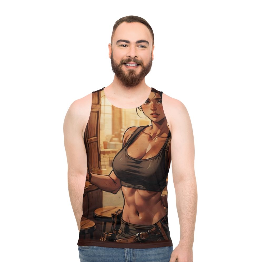 Cute young Lara Croft in a tank top