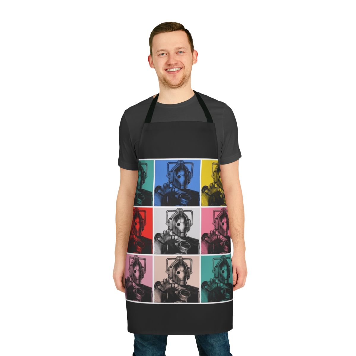 Cybermen inspired apron with Warhol-style pop art design