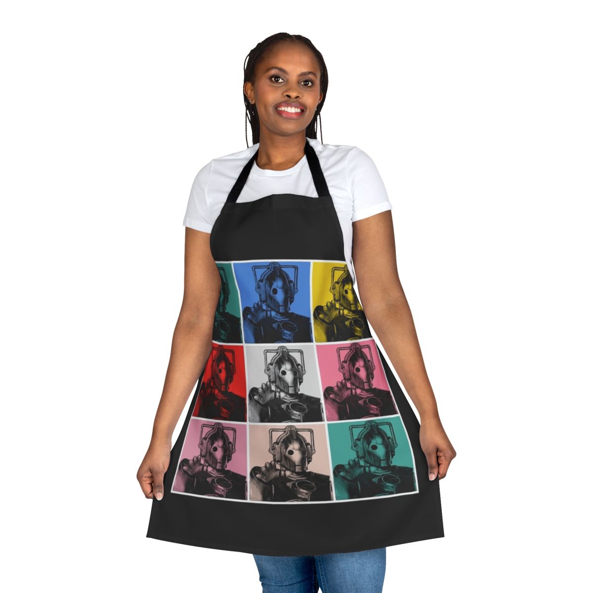 Cybermen inspired apron with Warhol-style pop art design
