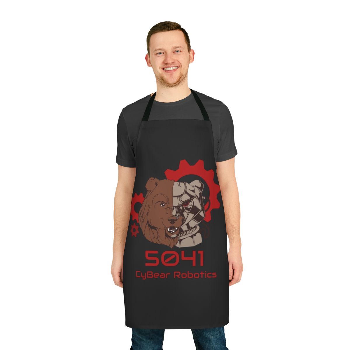 Cybernetic Bears robot logo printed on a durable apron for robotics competitions and workshops.