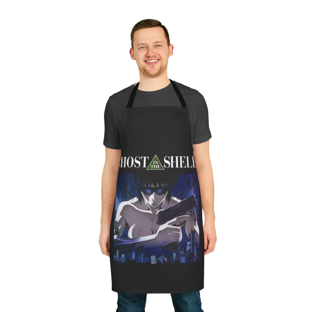 Cyberpunk-style apron featuring Motoko Kusanagi from the anime Ghost in the Shell