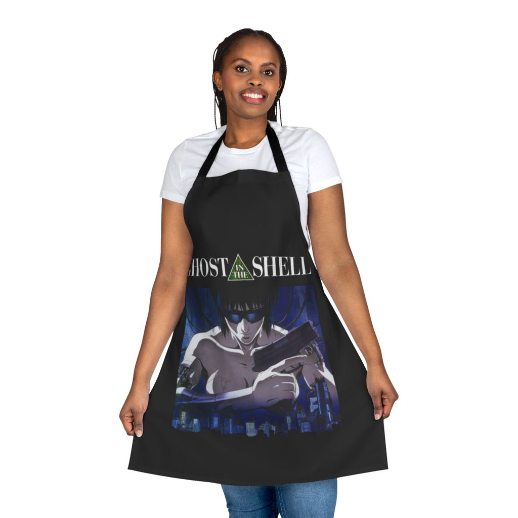 Cyberpunk-style apron featuring Motoko Kusanagi from the anime Ghost in the Shell