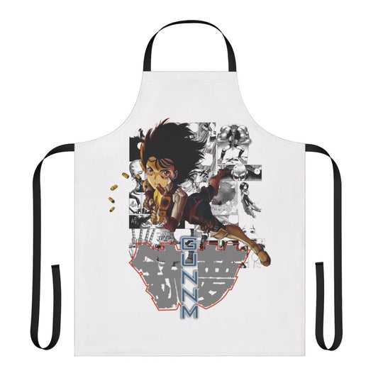 Cyberpunk-style anime-inspired apron with Gally/Alita character design