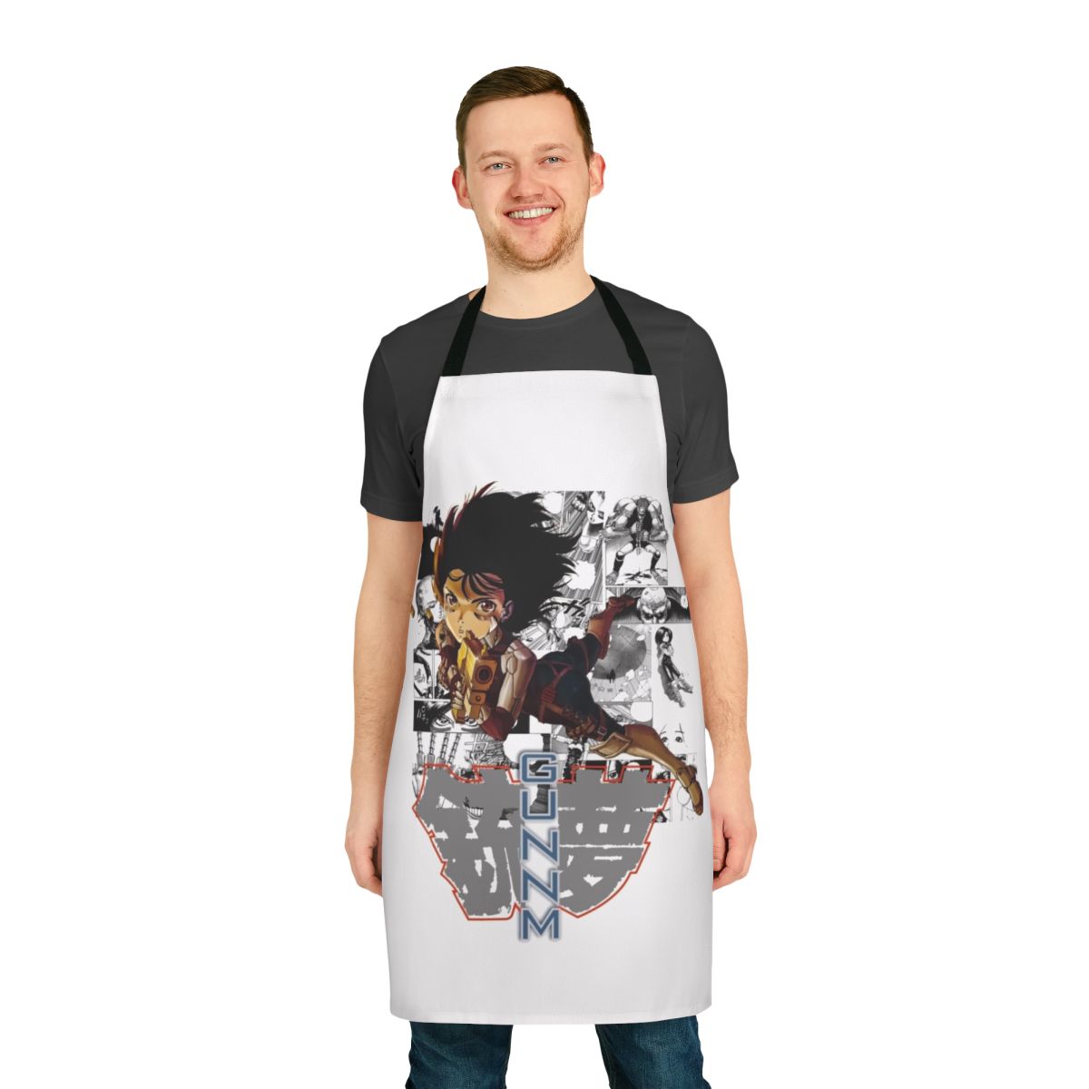 Cyberpunk-style anime-inspired apron with Gally/Alita character design