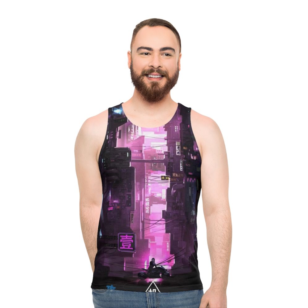 Cyberpunk anime manga tech unisex tank top