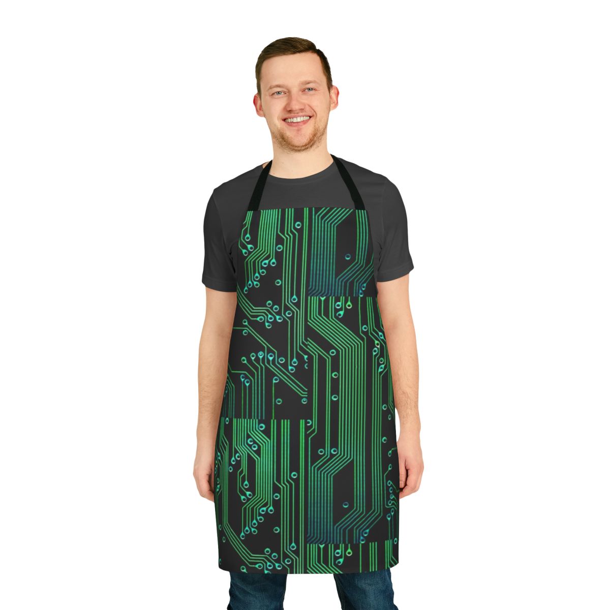 Cyberpunk Circuit Board Apron with Futuristic Wiring and Circuitry Design