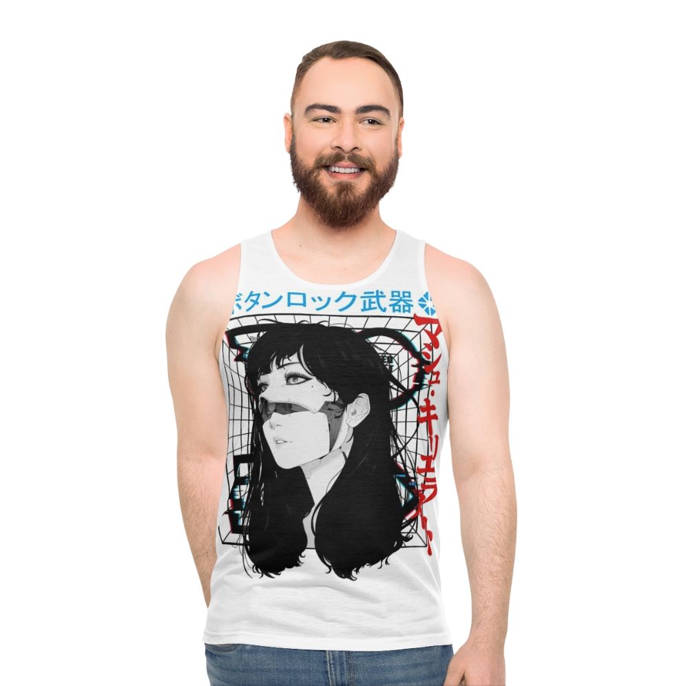 Cyberpunk cyborg woman in vaporwave urban style tank top