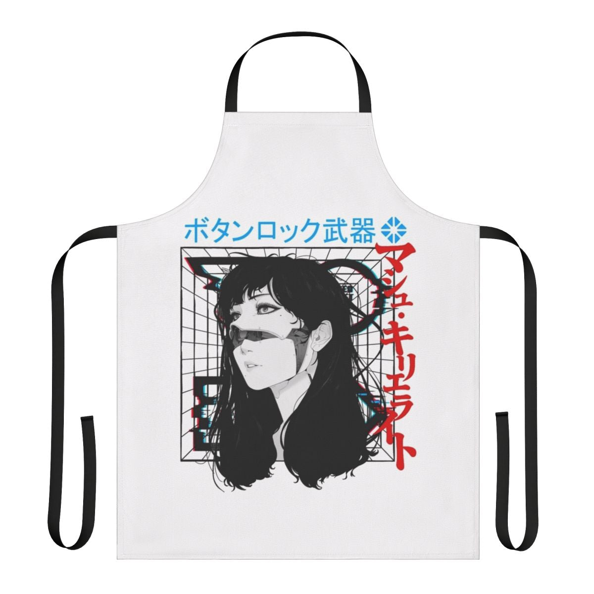 Cyberpunk cyborg girl in vaporwave urban style wearing apron