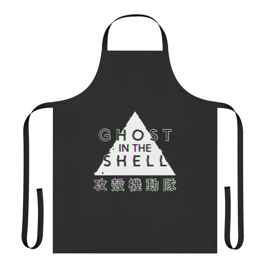 Monochrome glitch-style apron featuring cyberpunk elements from the anime/movie Ghost in the Shell
