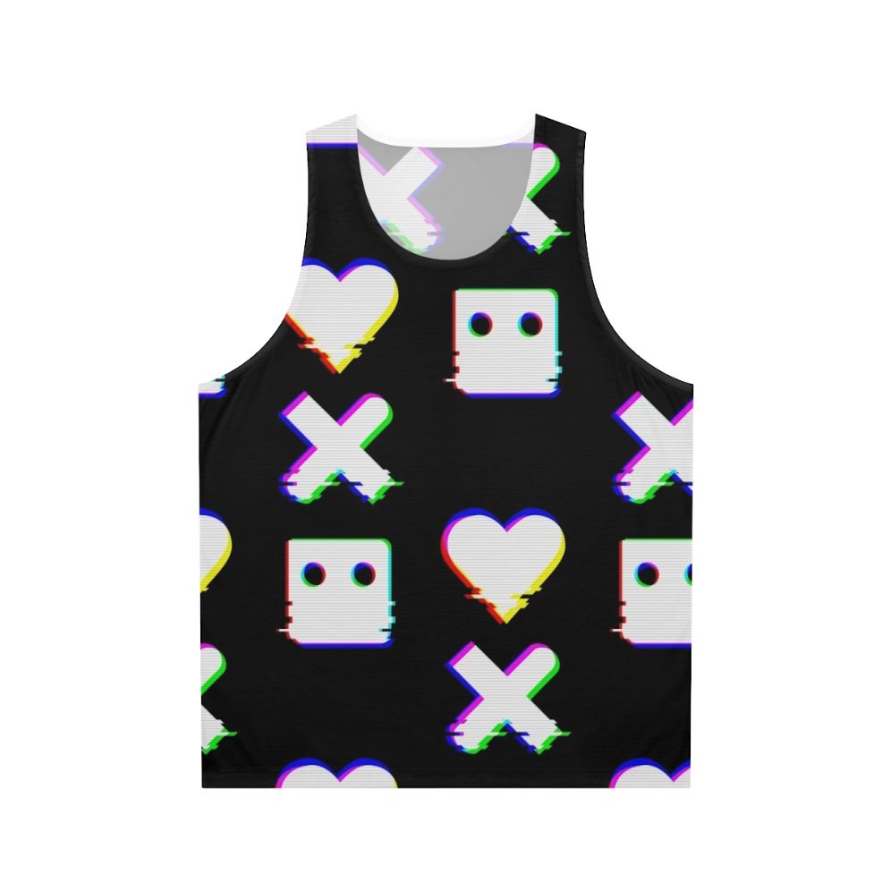 Cyberpunk-inspired unisex tank top with glitch effect design