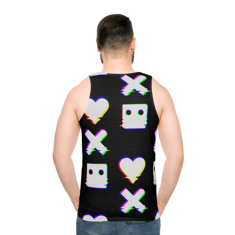 Cyberpunk-inspired unisex tank top with glitch effect design