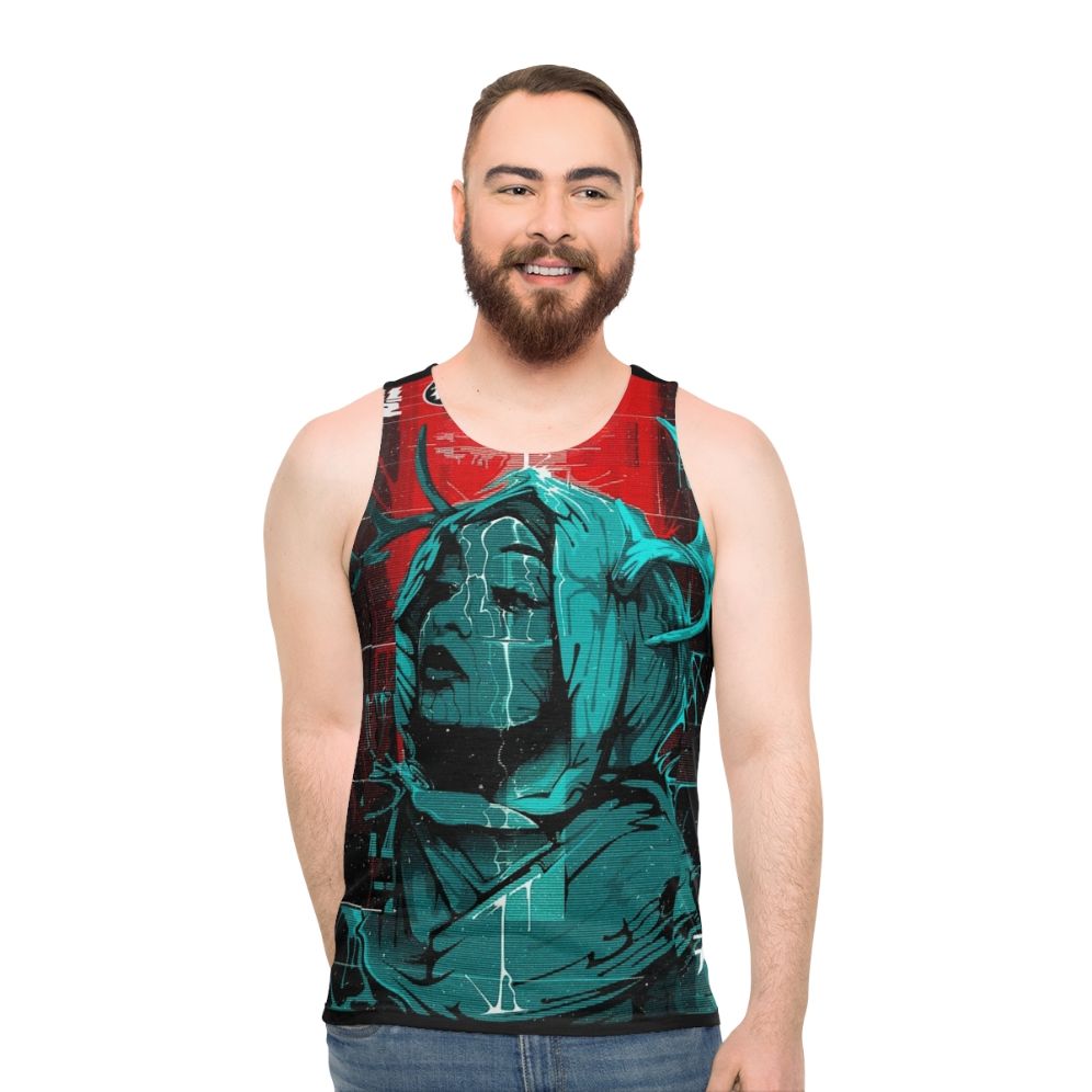 Cyberpunk Glitch Girl Unisex Tank Top