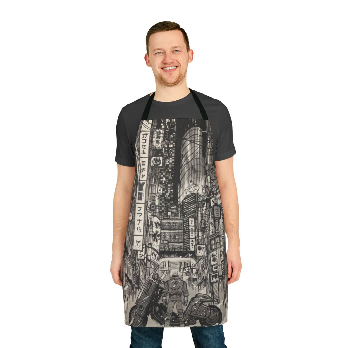 Cyberpunk-themed apron featuring Akira anime artwork