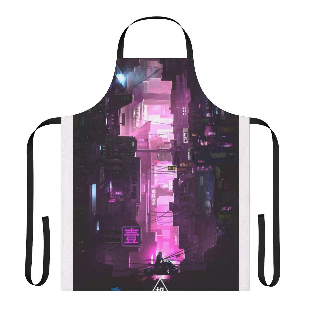 Cyberpunk-styled kitchen apron with vibrant colors and futuristic design, inspired by the anime series Ghost in the Shell.