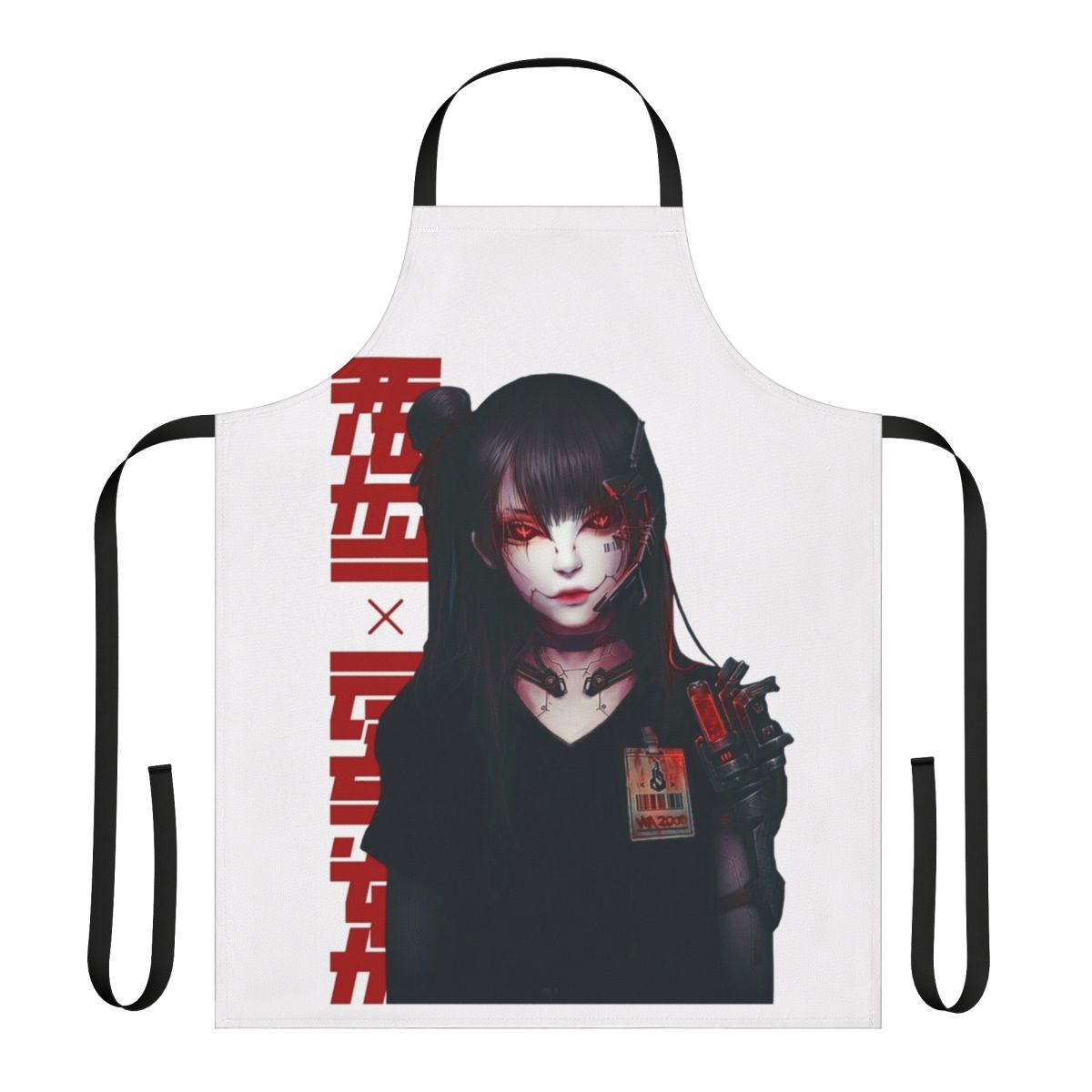 Cyberpunk-inspired apron with vaporwave aesthetic and futuristic design