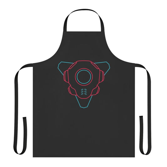 A black and neon green apron with a minimalist cyberpunk-inspired gamer design.