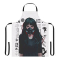 Cyberpunk-themed apron with futuristic gamer girl design and glitch effects