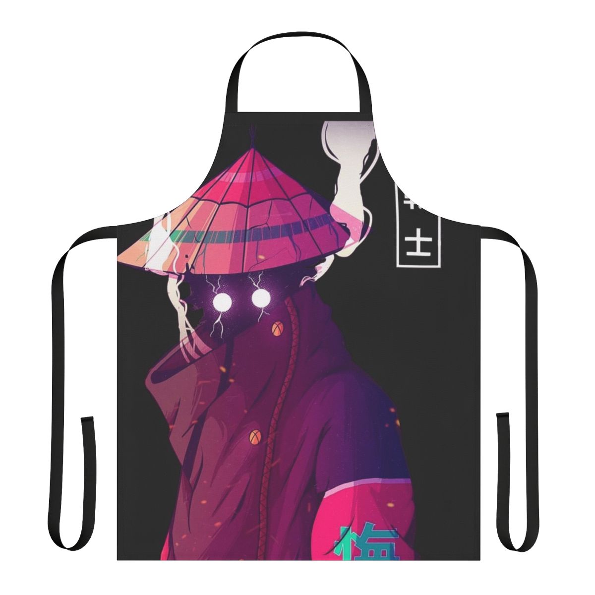 Cyberpunk inspired Japanese warrior-style apron with futuristic, minimalist design