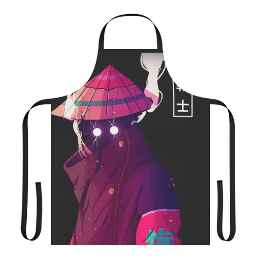 Cyberpunk inspired Japanese warrior-style apron with futuristic, minimalist design