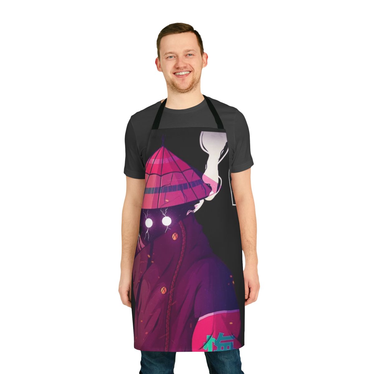 Cyberpunk inspired Japanese warrior-style apron with futuristic, minimalist design