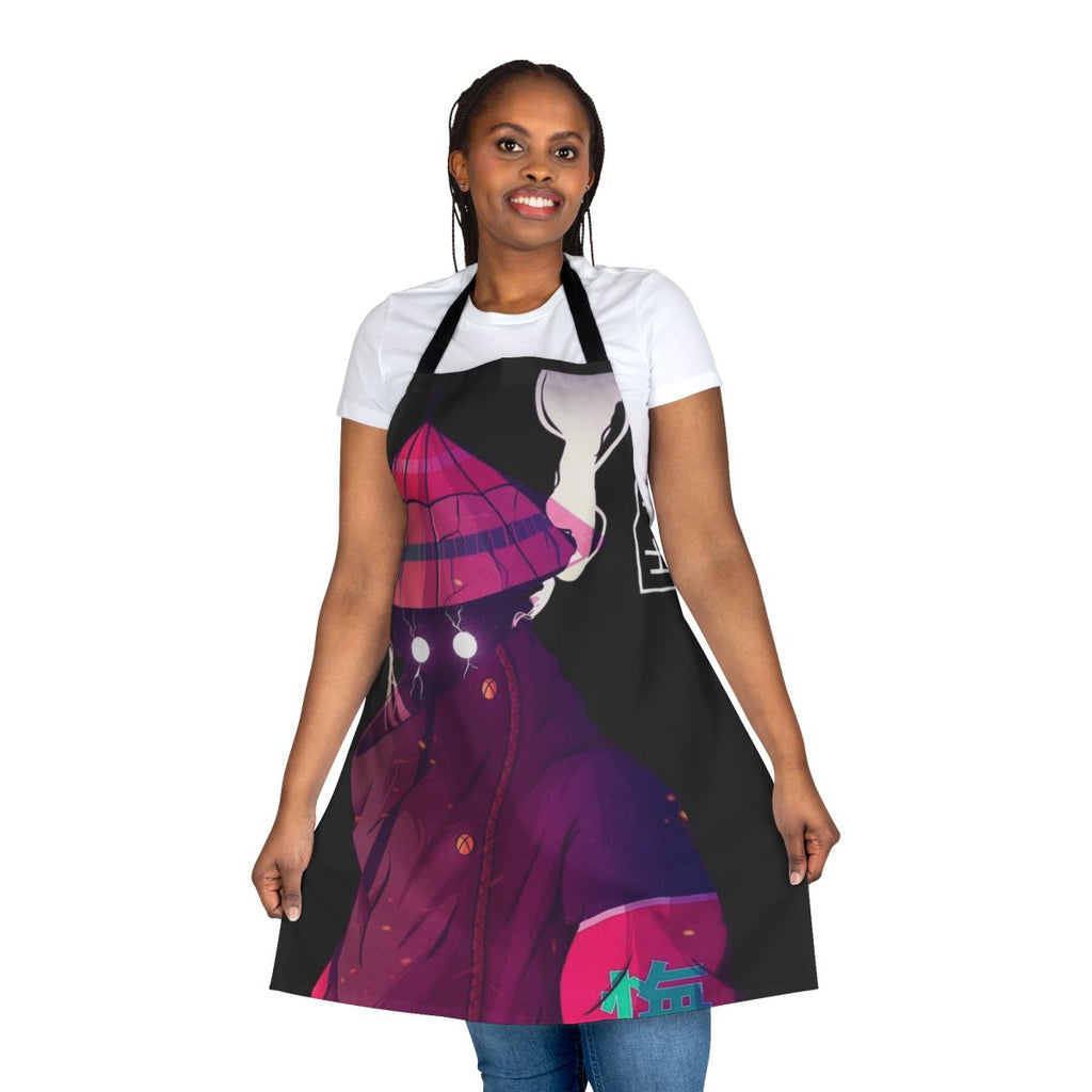 Cyberpunk inspired Japanese warrior-style apron with futuristic, minimalist design