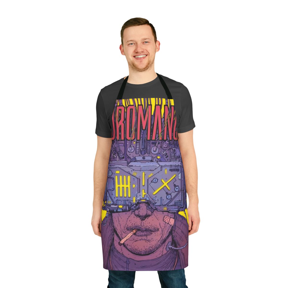 Neuromancer-themed apron with cyberpunk and science fiction design