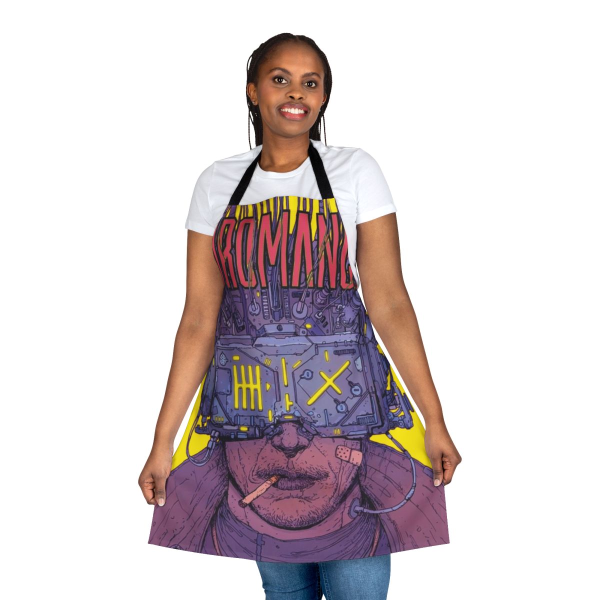 Neuromancer-themed apron with cyberpunk and science fiction design