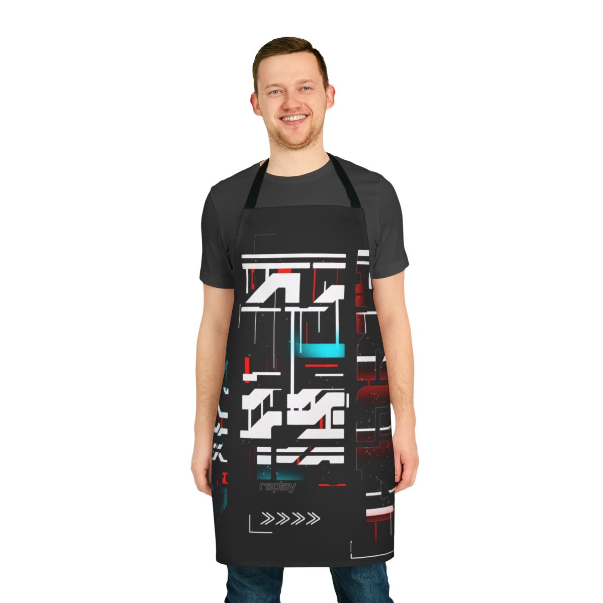 Cyberpunk-inspired apron with futuristic design and Tokyo-style elements
