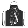 Cyberpunk-inspired apron with retro anime and manga-style graphics