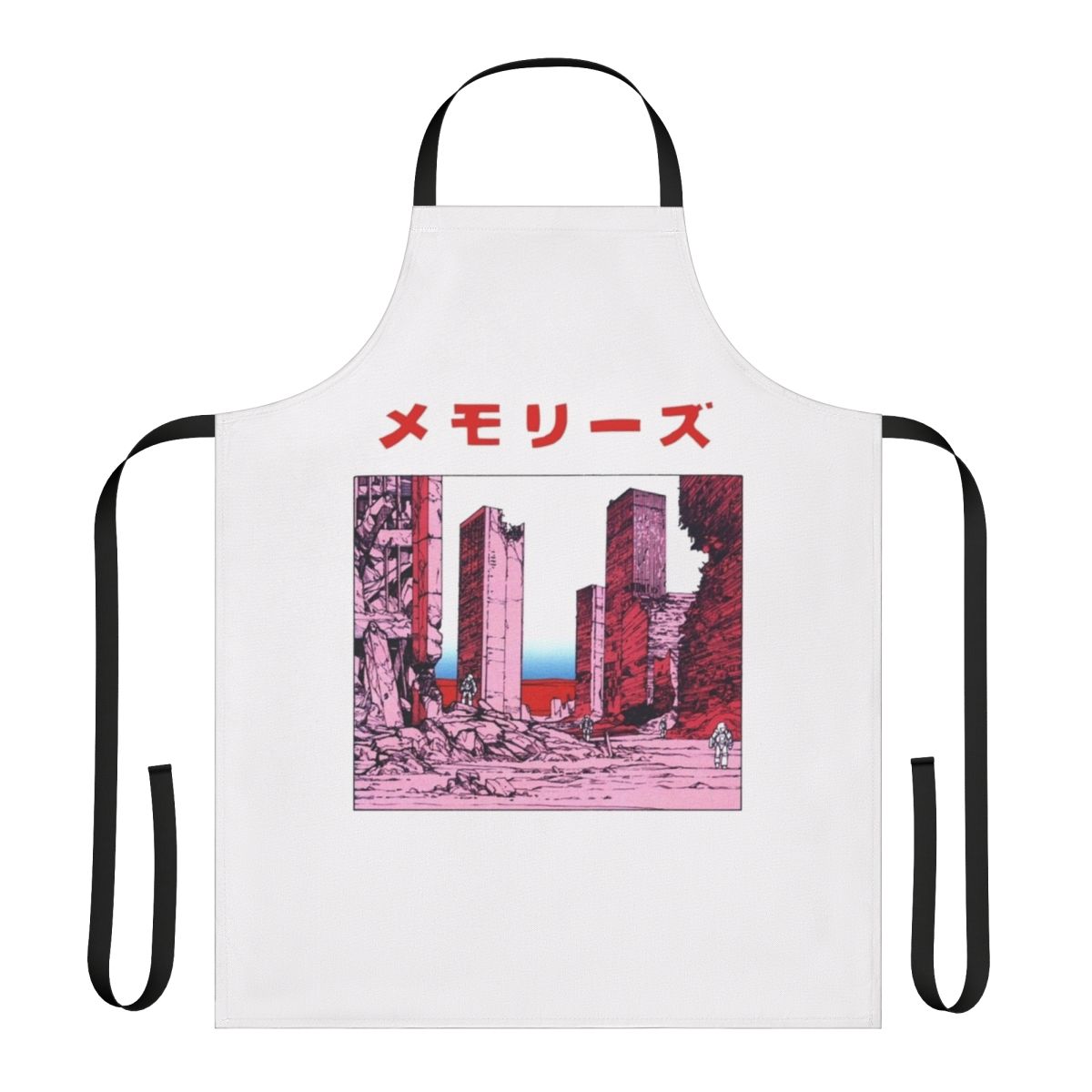 Cyberpunk-inspired apron featuring a vaporwave-style design and imagery inspired by the works of acclaimed manga artist Katsuhiro Otomo.